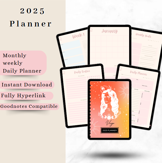 Virgo 2025 Digital Planner | Zodiac Aesthetic | GoodNotes & iPad PDF | Monthly + Weekly Layouts